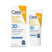 CeraVe 100% 미네랄 선스크린 SPF 30 민감한 징크옥사이드 이산화티타늄 함유 페이스 선스크린 히알루론산 나이아신아마이드 세라마이드 함유 2.5