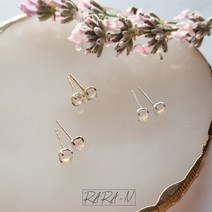 라라앤 925실버 AB 캐보션 크리스탈 오팔 레인보우 스톤 귀걸이 쁘띠 이어링 레이어드링