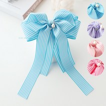 진주 골프 리본핀 여름 스트라이프 왕리본 롱 머리핀 4color