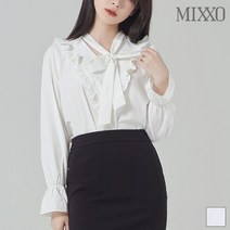 미쏘 브이넥 프릴 리본 블라우스 MIWBL9V32S