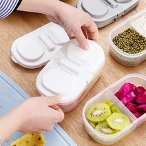 더블 칸막이 반찬통 냉장고 분리형 정리 투명 용기 잡곡 도시락 소분 정리함, 화이트