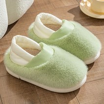 겨울 가정용 두꺼운 밑창 미끄럼 방지 솔리드 커플 여성용 모피 방수 따뜻한 플러시 슬라이드, 9.Green - 40-41(fit39-40)