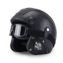 YSDL 사계절 남성 여성 복고풍 가죽 하프 할리 헬멧 배달 오토바이 스쿠터 바이크 라이딩 헬멧, AJJ