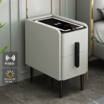 스마트협탁 침대옆 bedside 테이블 usb 블루투스 무선충전, 완제품, 35cm, 베이지 무선충전+삼색등