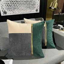 QIYIQI 청록색 그레이 화이트 골드 가죽 패치워크 삼베 리넨 장식용 베개 커버 45.7 x 45.7cm(18 18인치) 럭셔리 모던 쿠션 케이스 장식 소파 거실 침실용 (틸+그, Gray+green+white