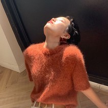 반팔앙고라 니트 모헤어 어깨퍼프 겨울 이너 반소매 가을