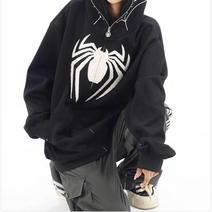 Mangoxiniu 가을 남여공용 오버핏 후드집업 스파이더맨 후드 코트