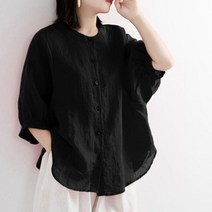 여성 롱 블라우스 스퀘어넥 셔츠 니트 여자 퍼프 슬리브 여름 리넨 셔츠 여성 튜닉 숙녀 루즈한 빈티지 탑, 03 A-black_01 2XL