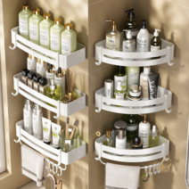 Threeofus 무타공 강력접착 코너선반 + 실란트픽스, 3개, 화이트, 수건걸이형