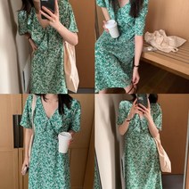아담 44사이즈 20 30대 여자옷 여성 봄 여름옷 반팔 결혼식 하객룩 제주도여행룩 여친룩 플라워 꽃무늬 그린 쉬폰 여신 예쁜 데일리 롱원피스 여성원피스