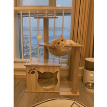 캣츠드림 캣타워 고양이 등나무 캣폴 원목 직조, 미디엄 빌라