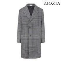 지오지아 95사이즈 그레이 모혼방 체크 패턴 롱코트