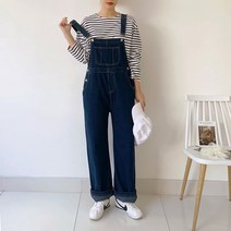 퍼니걸스 3869 데님 멜빵 롱 와이드 점프수트 여성의류