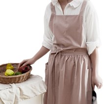 프로방스 방수린넨 원피스 앞치마, 1개, 핑크