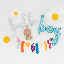 베이비샤워 데이지 + hello baby 풍선 펠트가랜드 세트, 데이지 풍선+미니 베이비(남아), 흘림Hello_로즈골드+흘림 boy, 펠트가랜드_ 스마일데이지