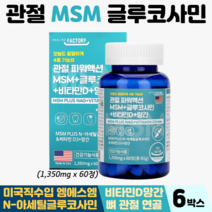 미국 관절 엠에스엠 글루코사민 비타민D 망간 관절연골msm 식약처인증 관절영양제 뼈건강, 6박스, MSM 60정