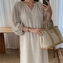 다잇템 여자 빅사이즈 롱 V넥 잔주름 라이트 페미닌 드레스 (7593735)