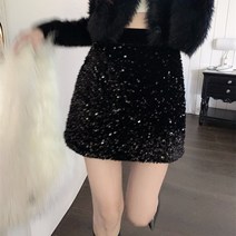 Mayfox 레이디 스팽글 스커트 하이웨이스트 A라인 힙 스커트