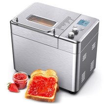 GB 제빵기 멀티쿠커 가정용 제빵기 Calmdo 스테인레스 스틸 1kg 15-in-1 자동 빵 제조기 600w 프로그래밍 가능한 빵 3 덩어리 크기 과일 너트 디스펜서, cd-bm1kg, 협력사, 유럽 ​​연합