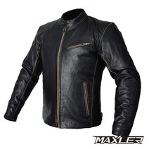 맥슬러 팀버 가죽 자켓 / D3O 어깨 팔꿈치 보호대 내장 오토바이 클래식 라이더 가죽 자켓, 블랙