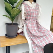 린넨 롱원피스 스타일 방수 앞치마, 옐로우