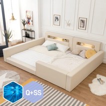 고릴라가구 허그 LED 패밀리침대 [둥지형Q+SS]+양면본넬매트 포함, 그레이