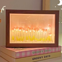 수면등 집들이선물 감성조명 아크릴 무드등, 핑크튤립꽃10송이+글루건+액자