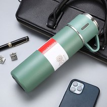 업소용보온통 전기보온통 업소용육수통 500ml 총알 더블 레이어 스테인레스 스틸 진공 보온병 커피 텀블러 여행 찻잔 출장 물병 차 주입기 병, 초록