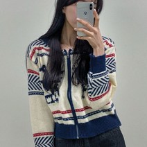디아더컬러 빈티지 그래픽 크롭 니트 자켓