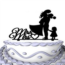 Meijiafei Bride and Groom with Little Girl Mrs Mr Heart Cake Topper Silhouette, 1