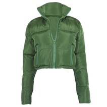 여자 겨울 긴 소매 복구 재킷을위한 여자 zip up 단색 자른 거품 코트 드로링 밑단 퀼트 파파 POC