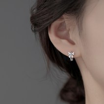 꿈나무쥬얼리 S925 실버 큐빅 원터치 리본 귀걸이