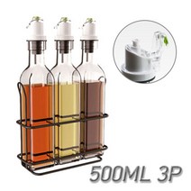 주방용품 밀폐용기 병 유리 루미낙 원터치 사각 오일병 500ml 3P 거치대 세트 (올핀)_879EA, 본상품선택