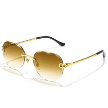 HBK2023 파일럿 선글라스 패션 무테 그라디언트 웨이브 커팅 타원형 남성 럭셔리 프레임리스 그늘 UV400