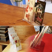 socean 전단지 아크릴케이스 A6 팜플렛 꽂이 카달로그 테이블 스탠드 카탈로그 전시박스 브로셔 수납통 리플릿 홍, 3단