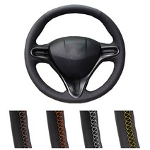Honda Civic 8 2006-2009 (3-Spoke) Old Civic 2006-2011 차적용커스텀블랙자동차 핸들커버가죽 타공, 레드 스티치 디테일의 블랙 가죽