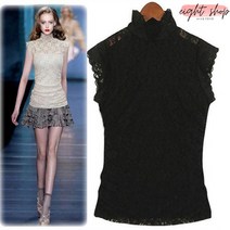 에이트샵 여성 민소매 블라우스 나시 티 셔츠 레이스 목폴라