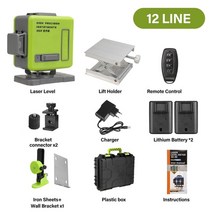 레이저레벨기 오토 fasget 16 라인 4d 녹색 셀프 링 360° 수평 및 수직 녹색 빔 라인 배터리 2개 포함, 1-금