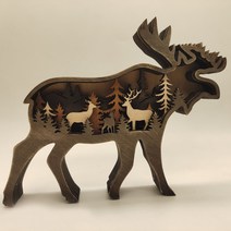 크리스마스 나무 공예 장식 북미 숲 동물 홈 장식 벽 조각 3D 새해 2022 인테리어 조명, With Light, Elk