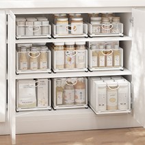 주방 리빙 싱크대 팬트리장 슬라이딩 수잡장 양념 주방용품 정리대 싱크대 하부장정리함, 화이트