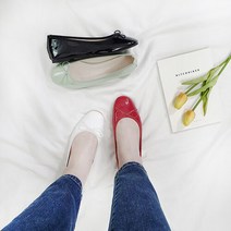 디아 모링가 둥근코 에나멜 리본 플랫슈즈 1cm