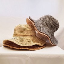큰챙 반짝이 리본 밀짚 벙거지 모자