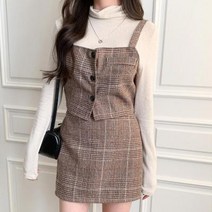 바보사랑 여자 가을 글렌체크 뷔스티에 민소매 티셔츠.옷자락(무료배송)