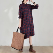 여성용 타탄 체크 셔츠 롱 원피스 2컬러S220926035