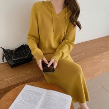 마카다 마카판다 온오프 긴팔 니트 원피스 긴소매 골지 후드 롱원피스 0165