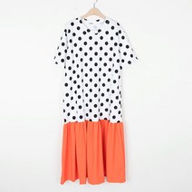 퍼니걸스 루즈핏 도트 배색 롱 원피스 6272