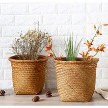 이케아라탄바구니 다이소라탄바구니 Kens cattail 빈티지 수납바구니 부들초바구니, 갈색, 대