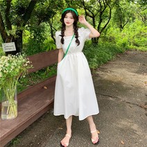 솔리드 슬림핏 오프숄더 퍼프 롱원피스
