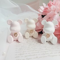 1+1 하트펜던트 베어 석고방향제 +리필오일포함 / 차량용방향제/ 곰돌이방향제 / 답례품 / 선물포장, 베이지(화이트펜던트)*2, 화이트부케