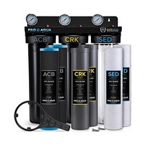 PRO AQUA 엘리트 시리즈 GEN2 PRO-100-E 압력계로 도시와 우물물을 위한 3단계 홀 하우스 정수 여과 시스템 염소 VOCs 악취 및 오염 물질 99% 제거 1